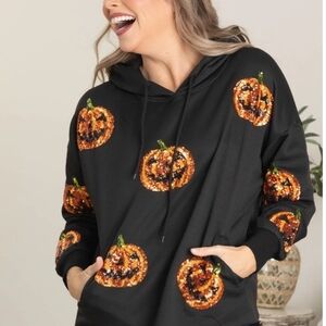 BiBi Black Hoodie with Sequin Accents